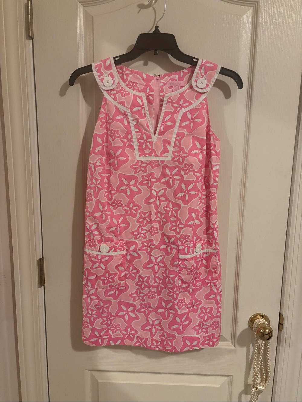 Lilly Pulitzer sz 4 Sleeveless Pink Starfish print Mini Dress ButtonTrim pockets - Picture 14 of 16